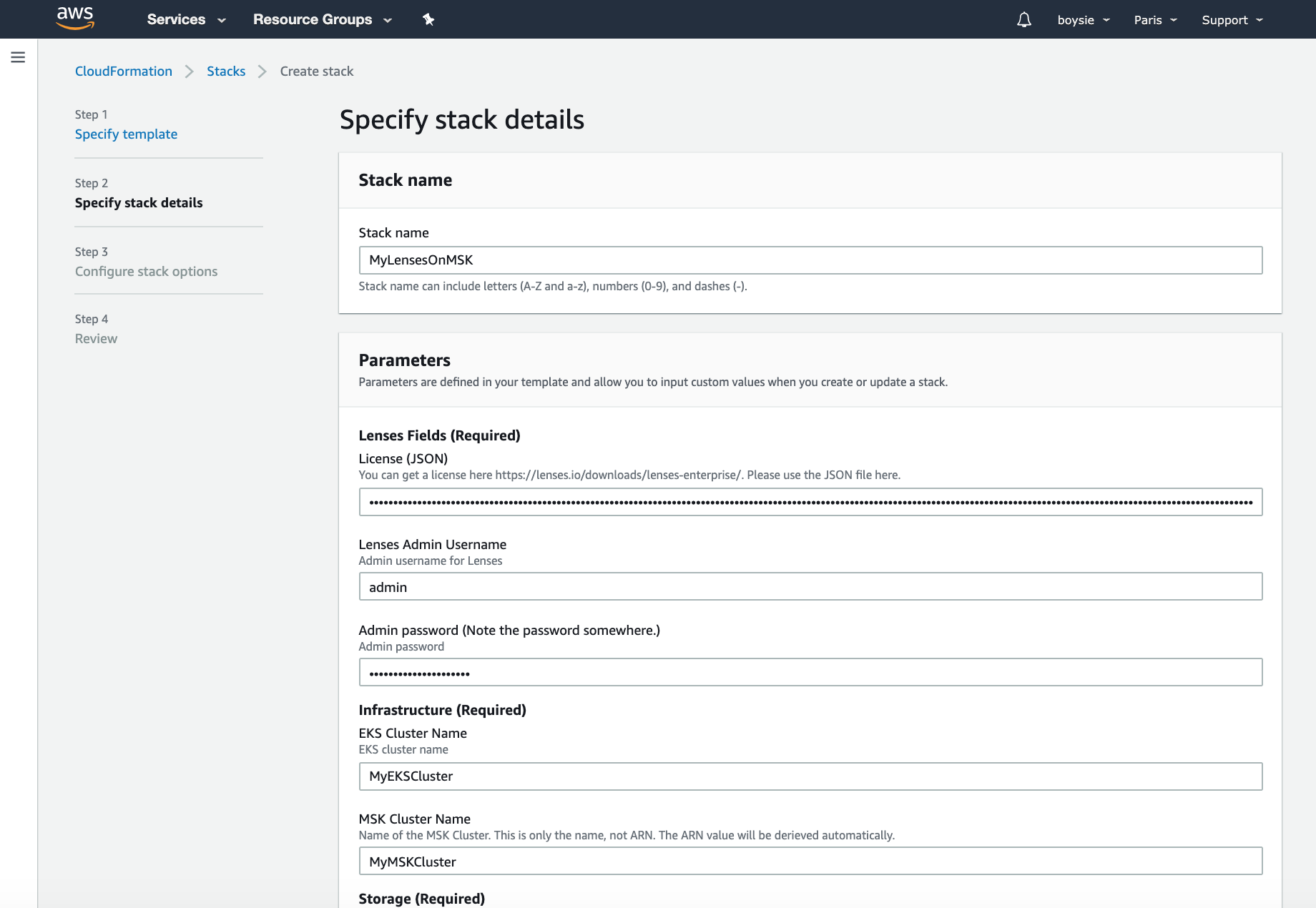 lenses.io cloud formation for aws eks for msk 