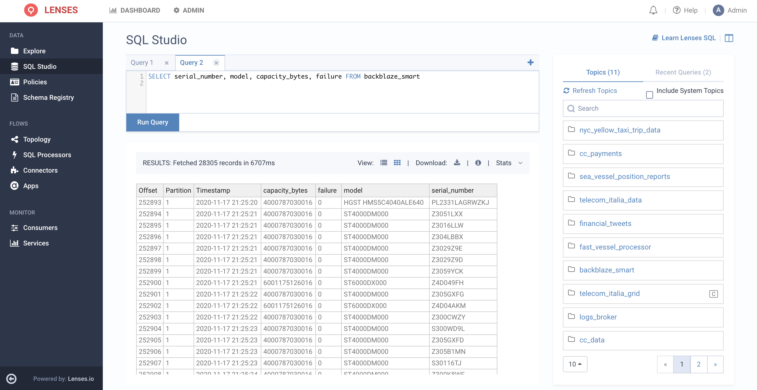 lenses.io Sql studio aws s3 connector