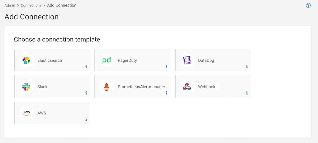 Create an alert connection - available templates
