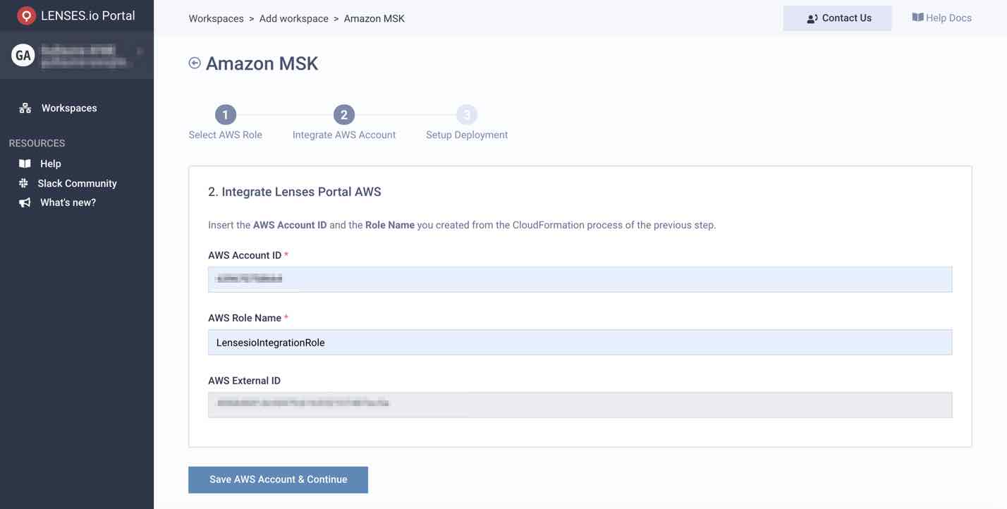 lenses.io deployment of AWS MSK via portal.lenses.io - AccountID ExternalId