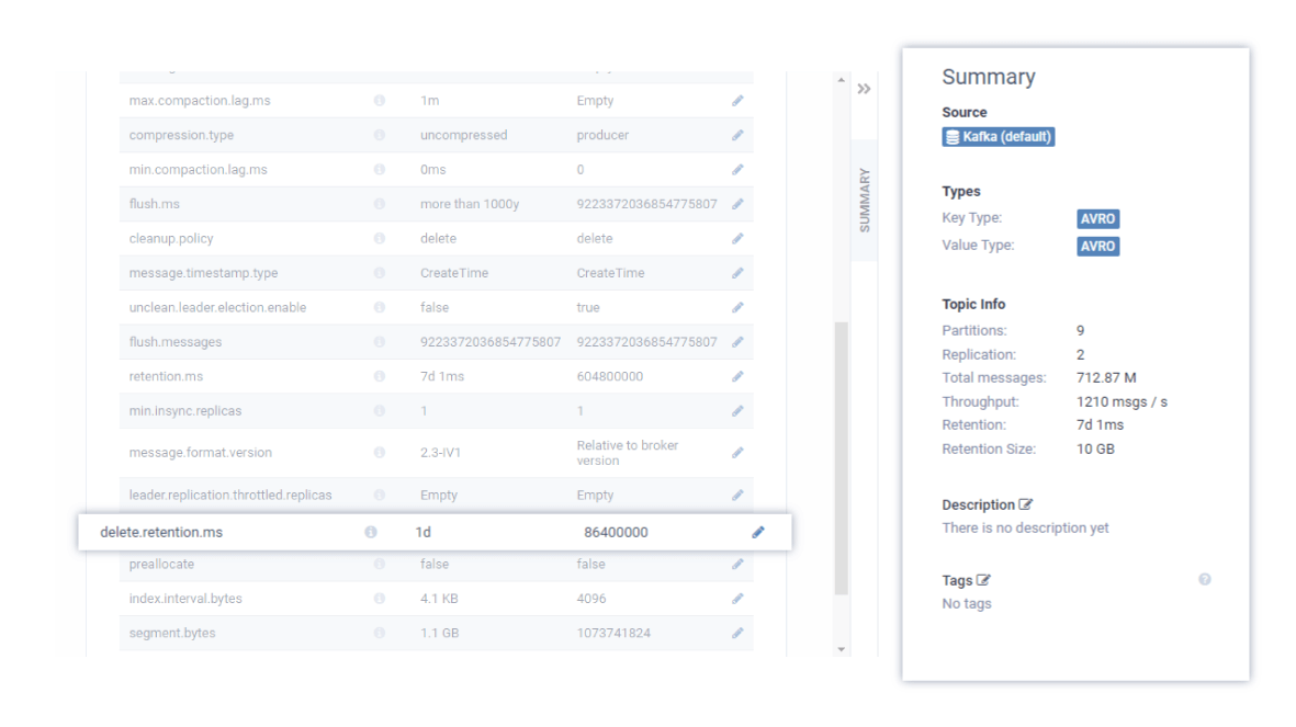 Topic retention settings Apache Kafka