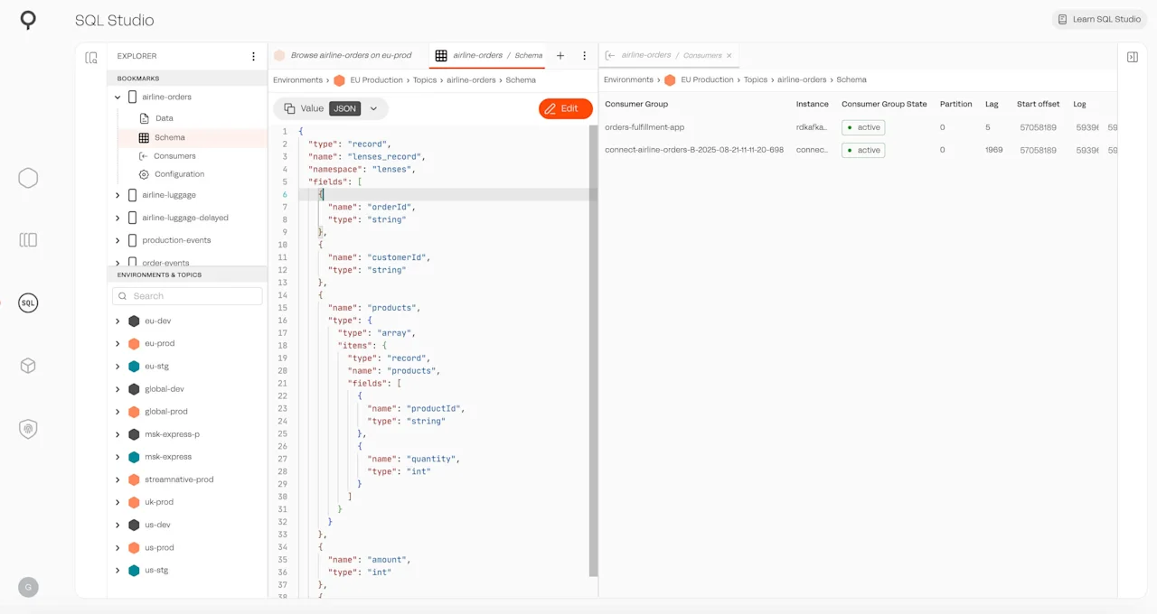 Lenses SQL Studio IDE-like experience