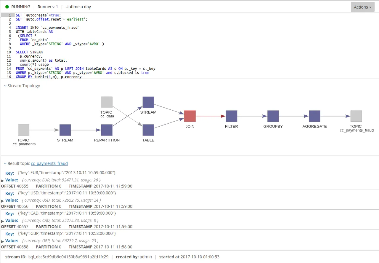 Kafka streaming with SQL