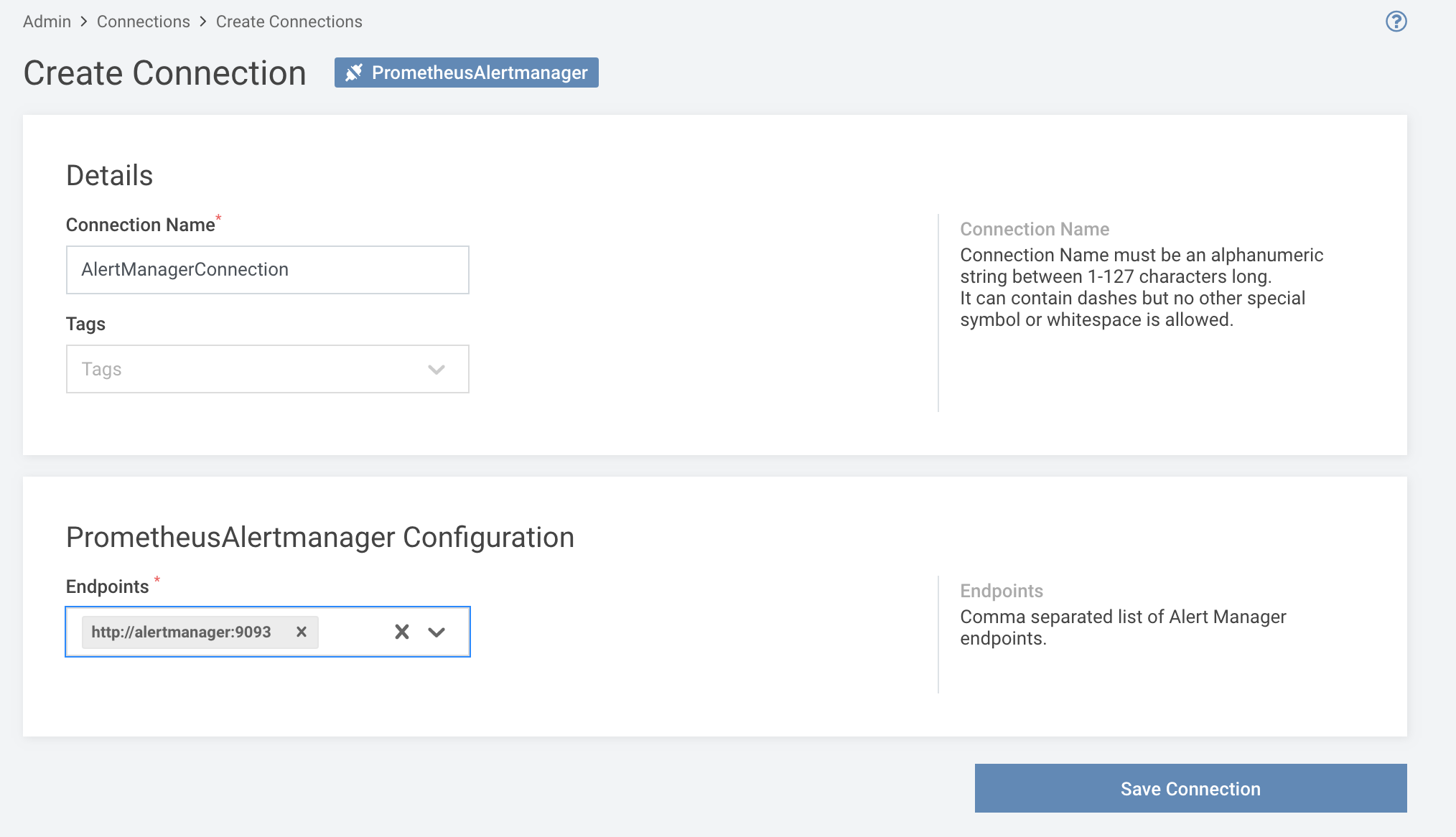 Creating a new Alertmanager connection