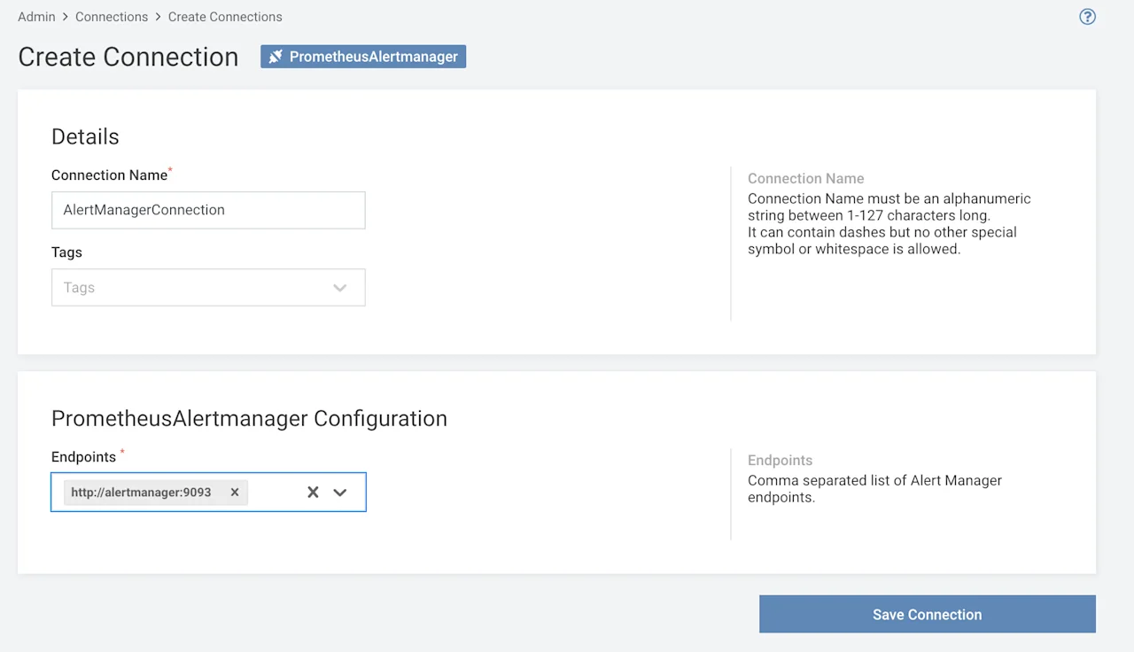 Creating a new Alertmanager connection