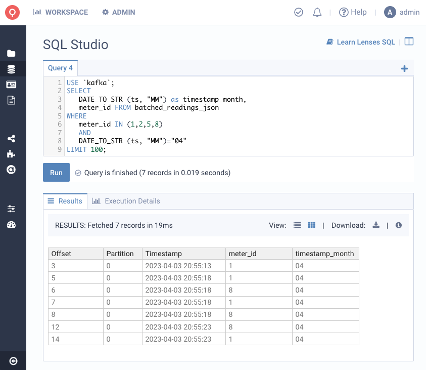 Query data in a Kafka Topic with SQL