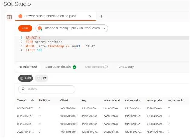 Kafka message timestamp SQL