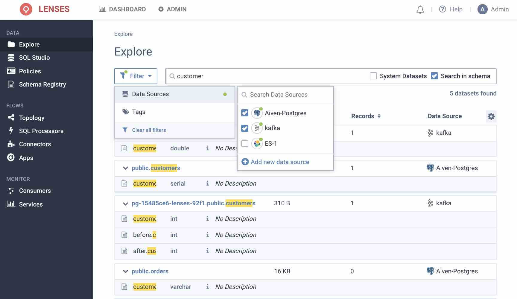 Postgres Tables in Data Catalog