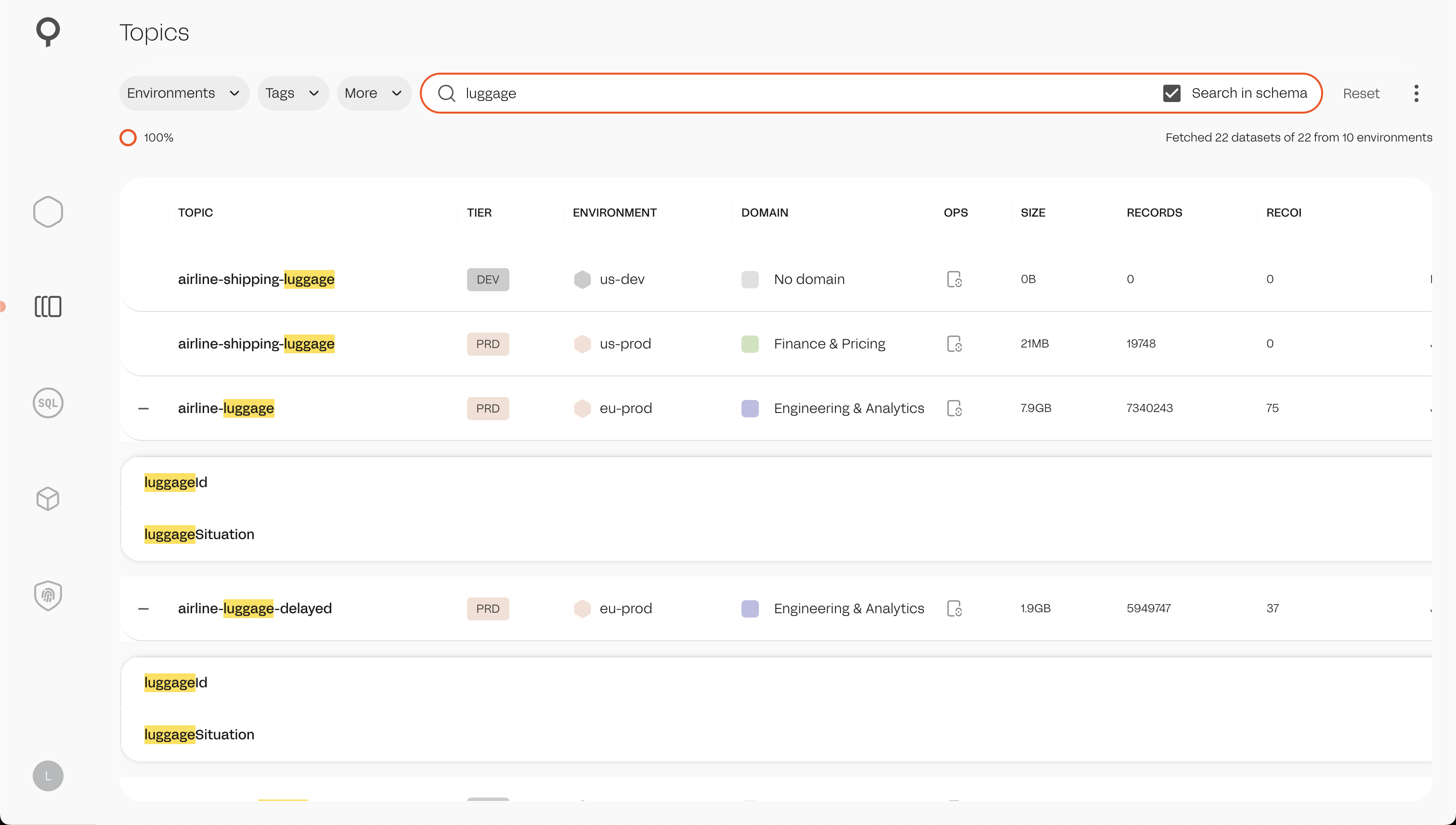 Kafka topics UI - topic search