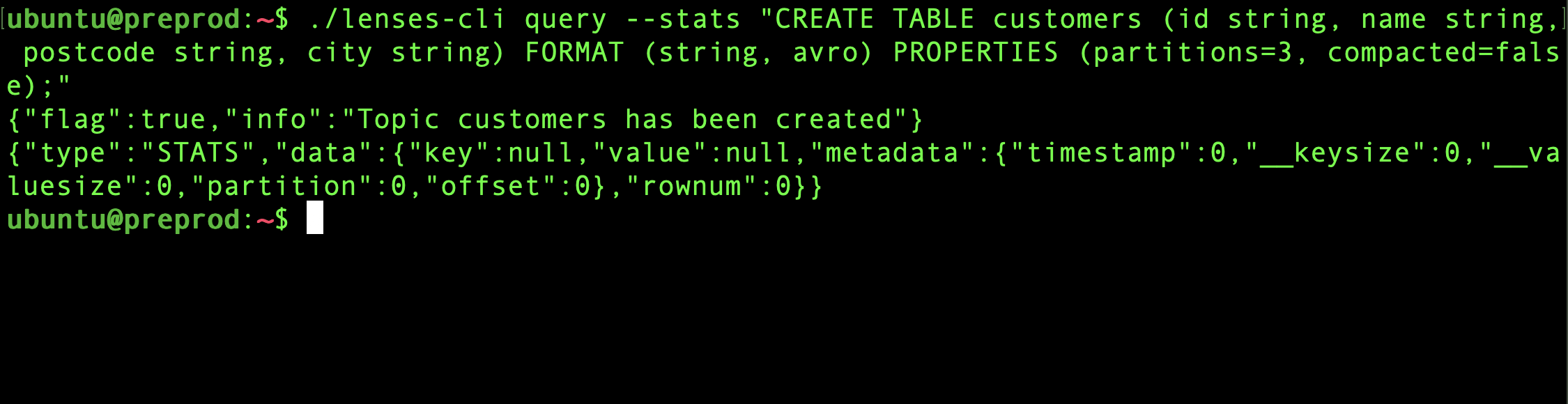 Lenses.io CLI - create Apache Kafka topic and AVRO schema from command line with SQL