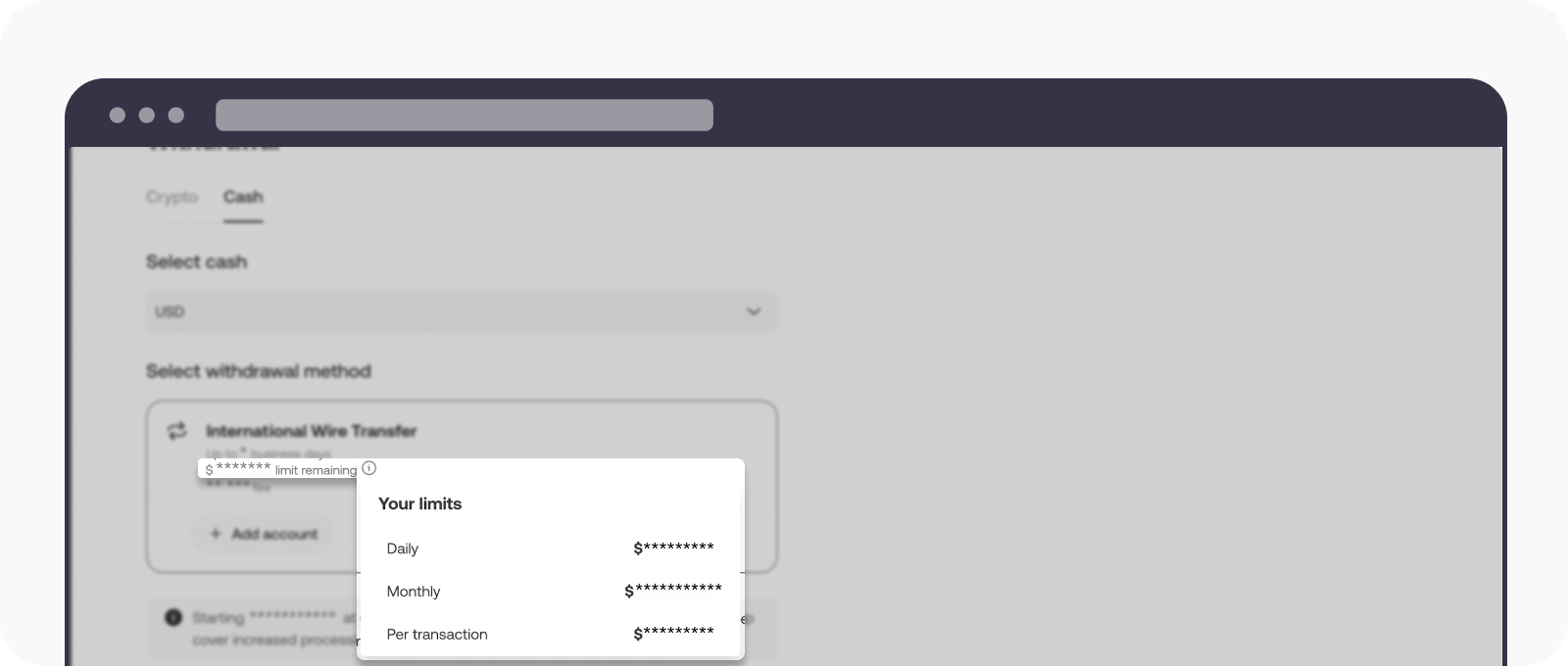 Where do I find limits, fees and processing time details for cash  withdrawal? | OKX Europe