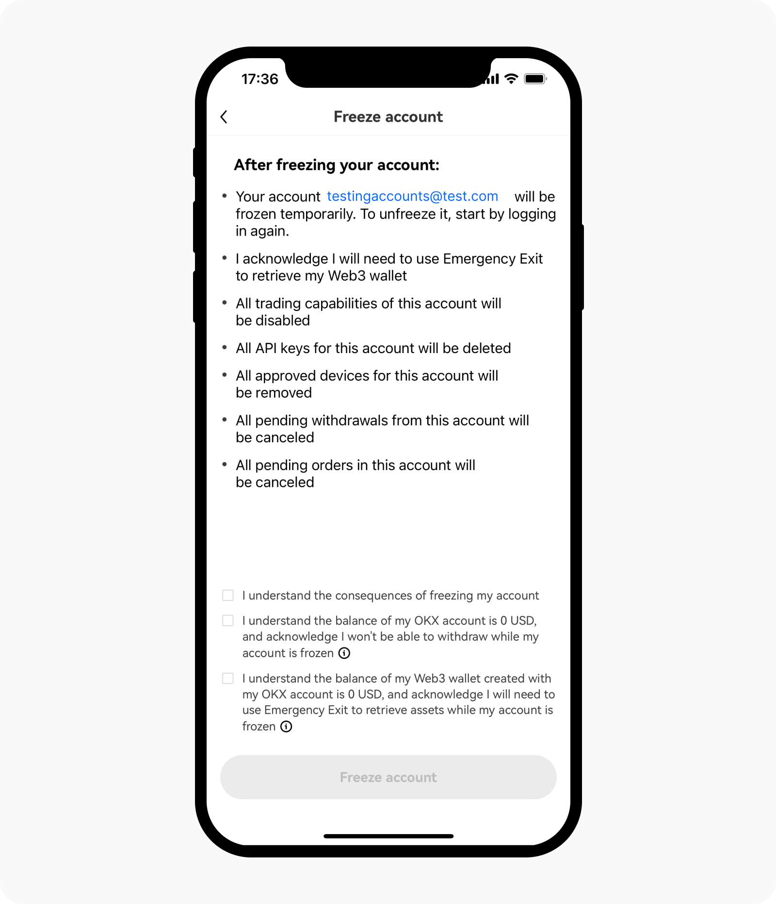 How do I freeze my account? (app) | OKX