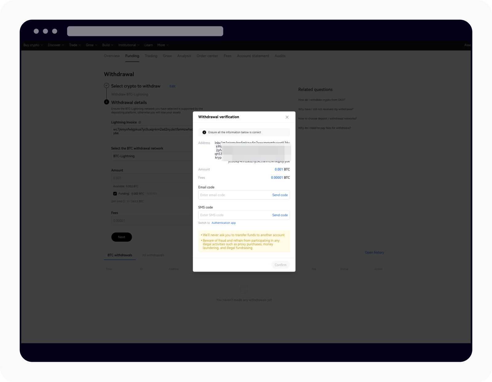 如何通過歐易的閃電網絡充提比特幣？（Web端） | OKX