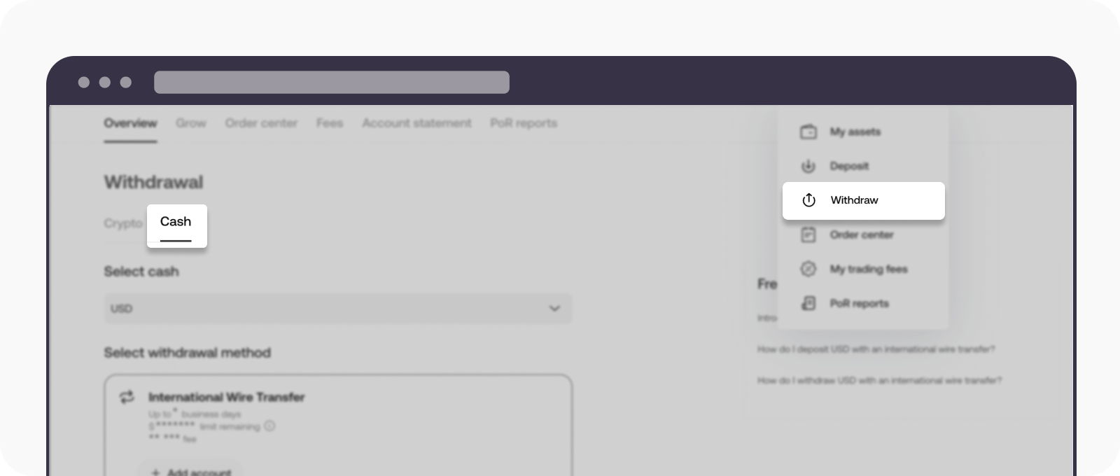 Where do I find limits, fees and processing time details for cash withdrawal?  | OKX United States