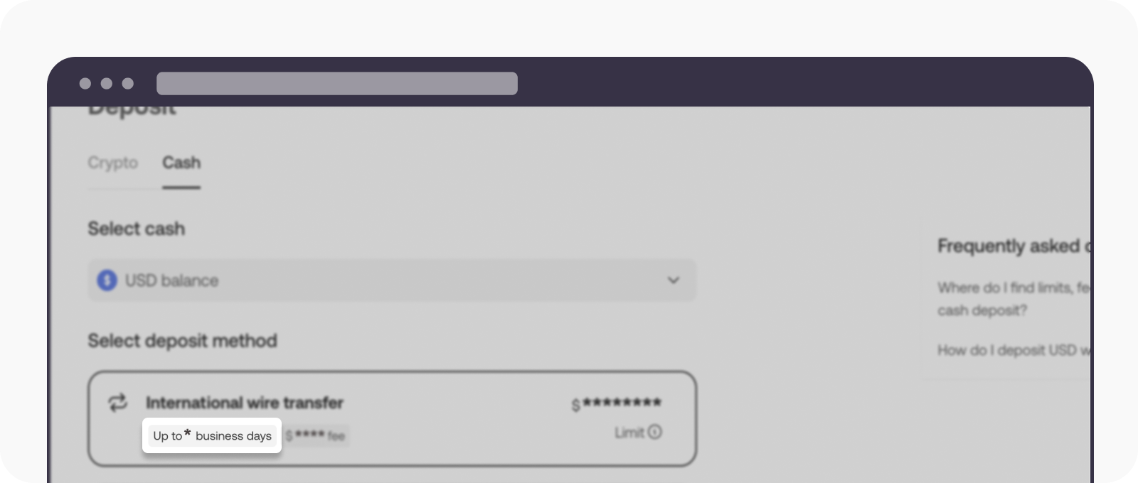 Where do I find limits, fees and processing time details for cash deposit?  | OKX United States