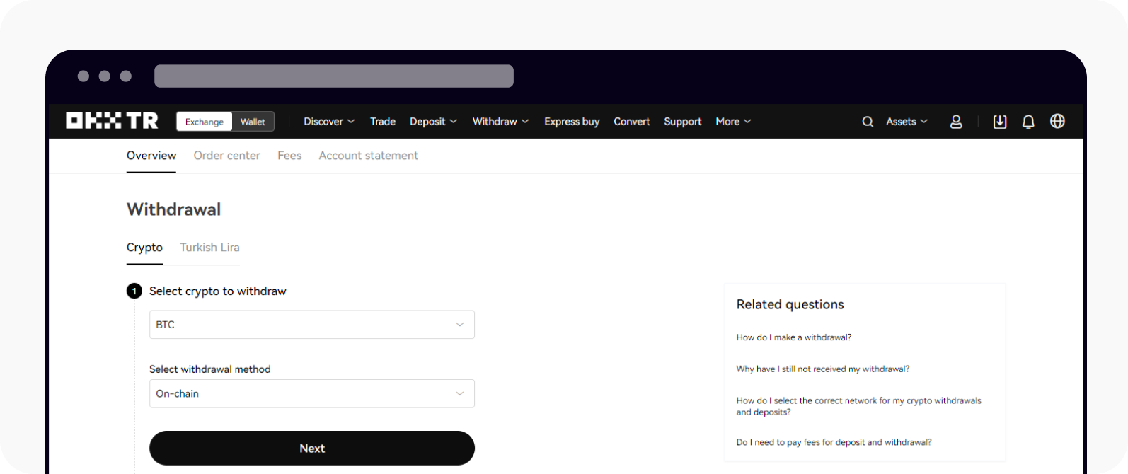 How do I make a withdrawal? (web) | OKX TR