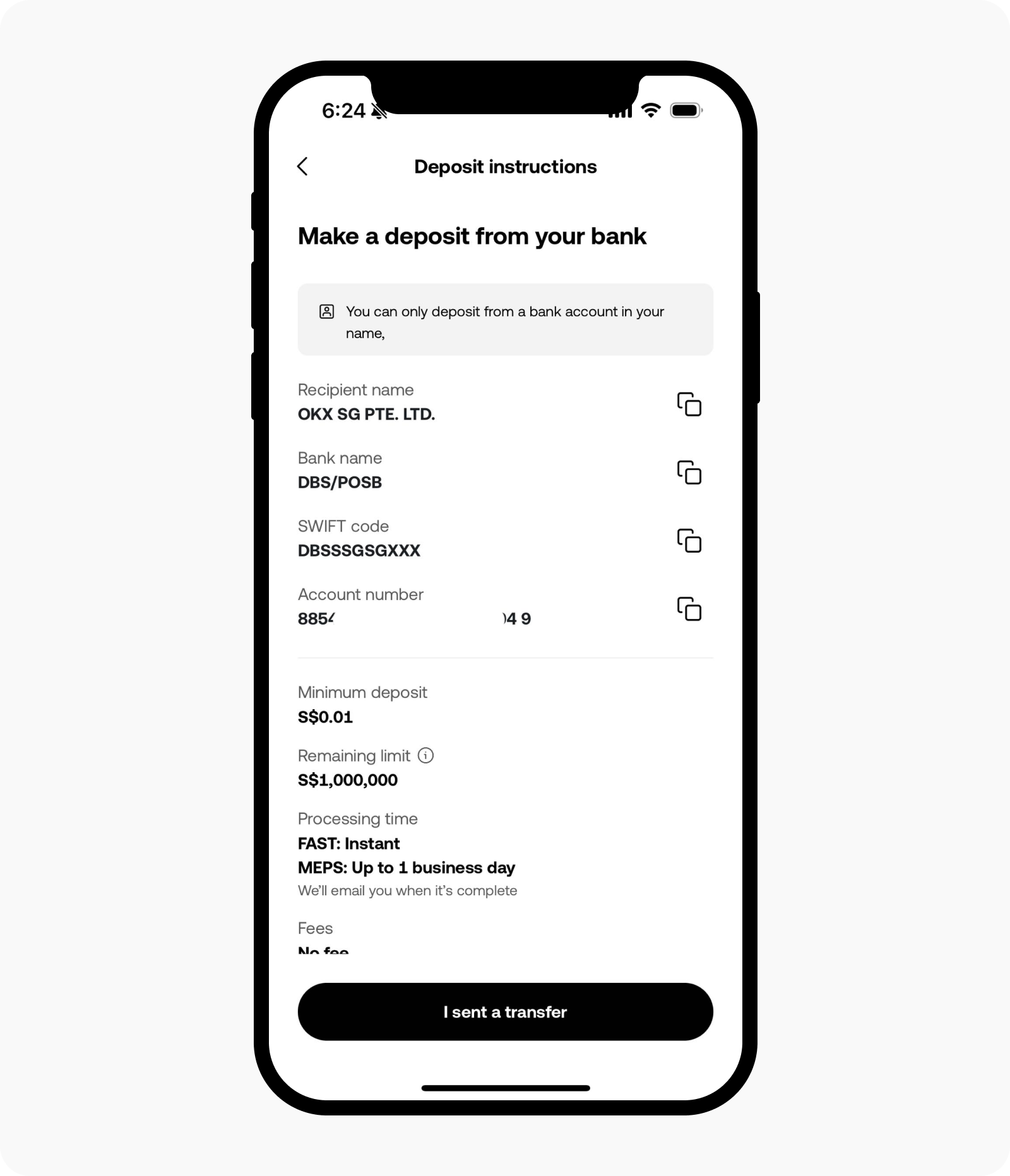 How do I deposit SGD with FAST, MEPS and International wire transfer? | OKX  Singapore