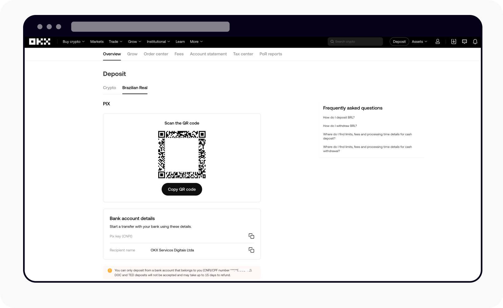 How do I deposit BRL with Pix transfer? | OKX