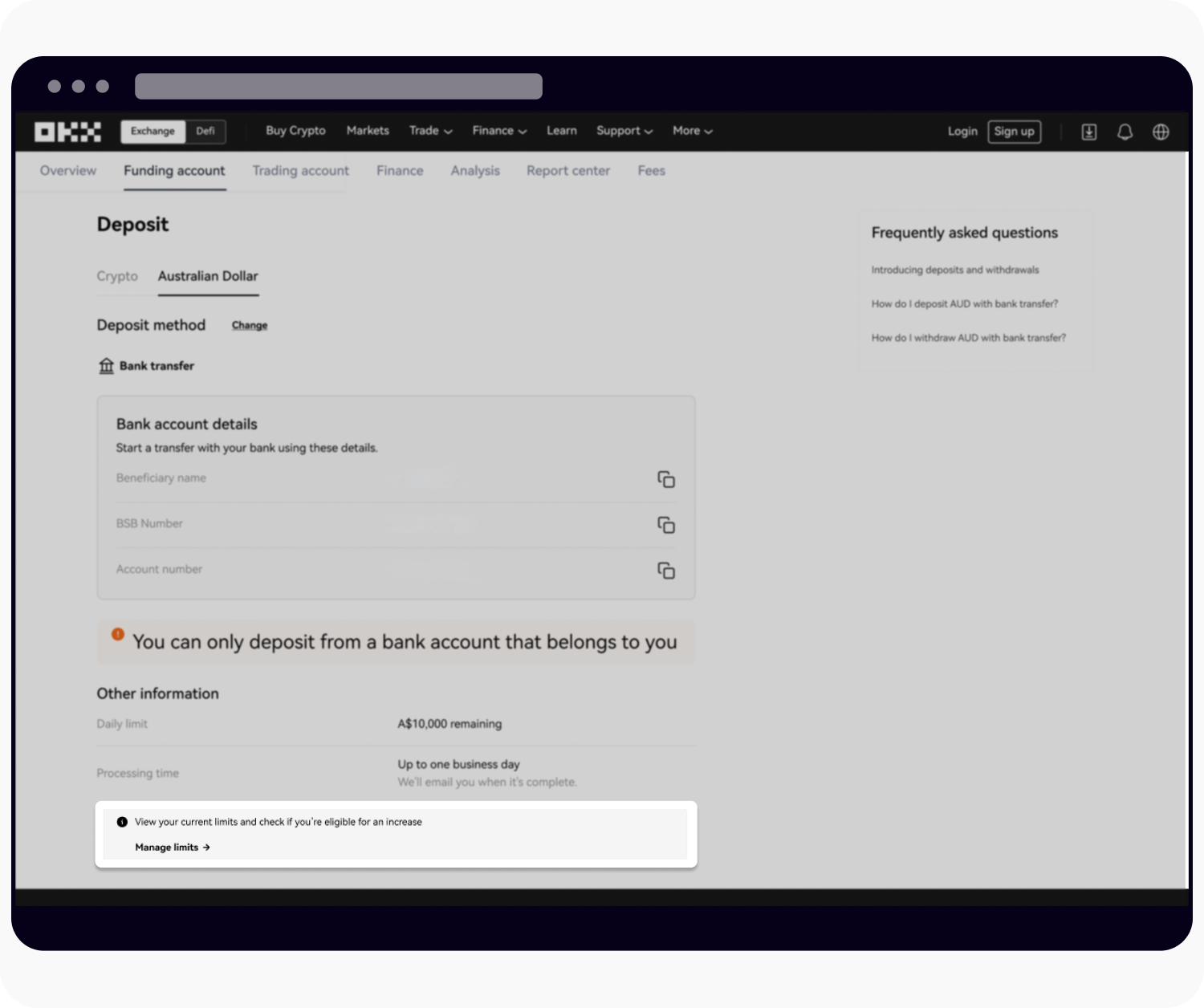 How do I request an increase in AUD deposit and withdrawal limits? | OKX  Europe