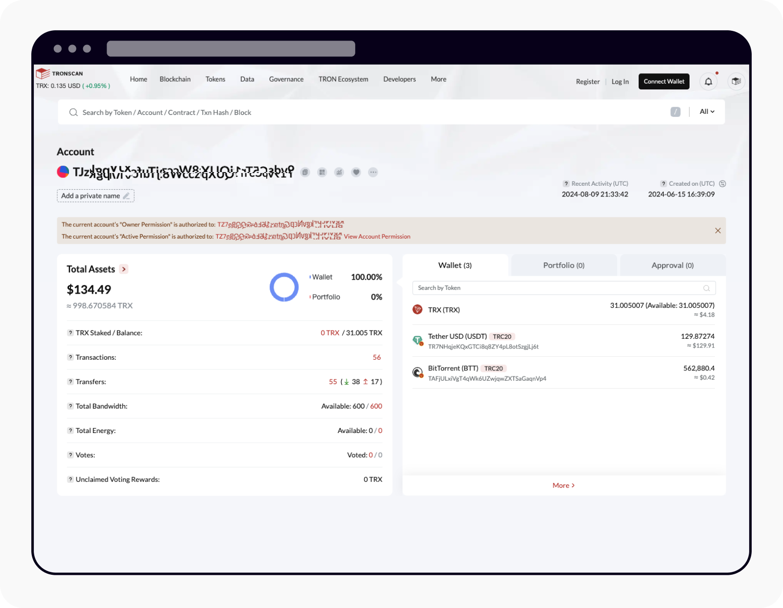 How does insufficient permissions for TRON wallet addresses work? | OKX
