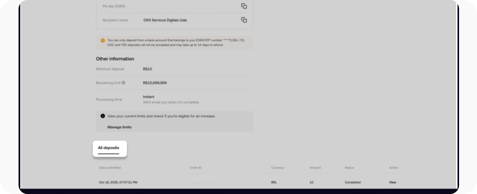 How do I deposit BRL with Pix transfer? | OKX