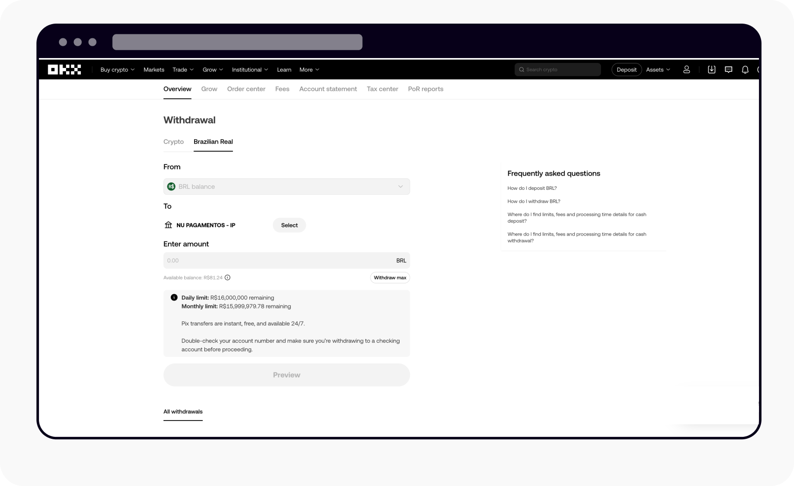 How do I withdraw BRL with Pix transfer? | OKX