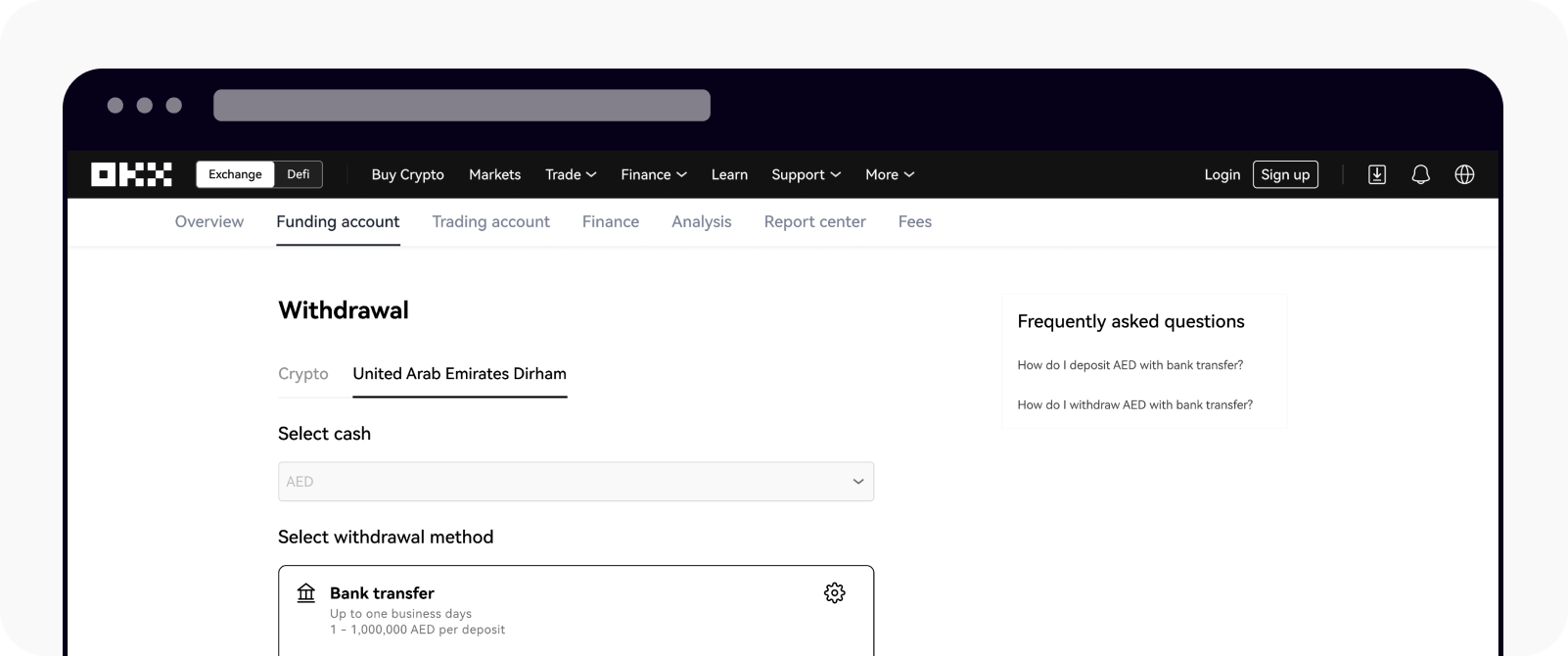 Comment retirer des AED par virement bancaire ? | OKX