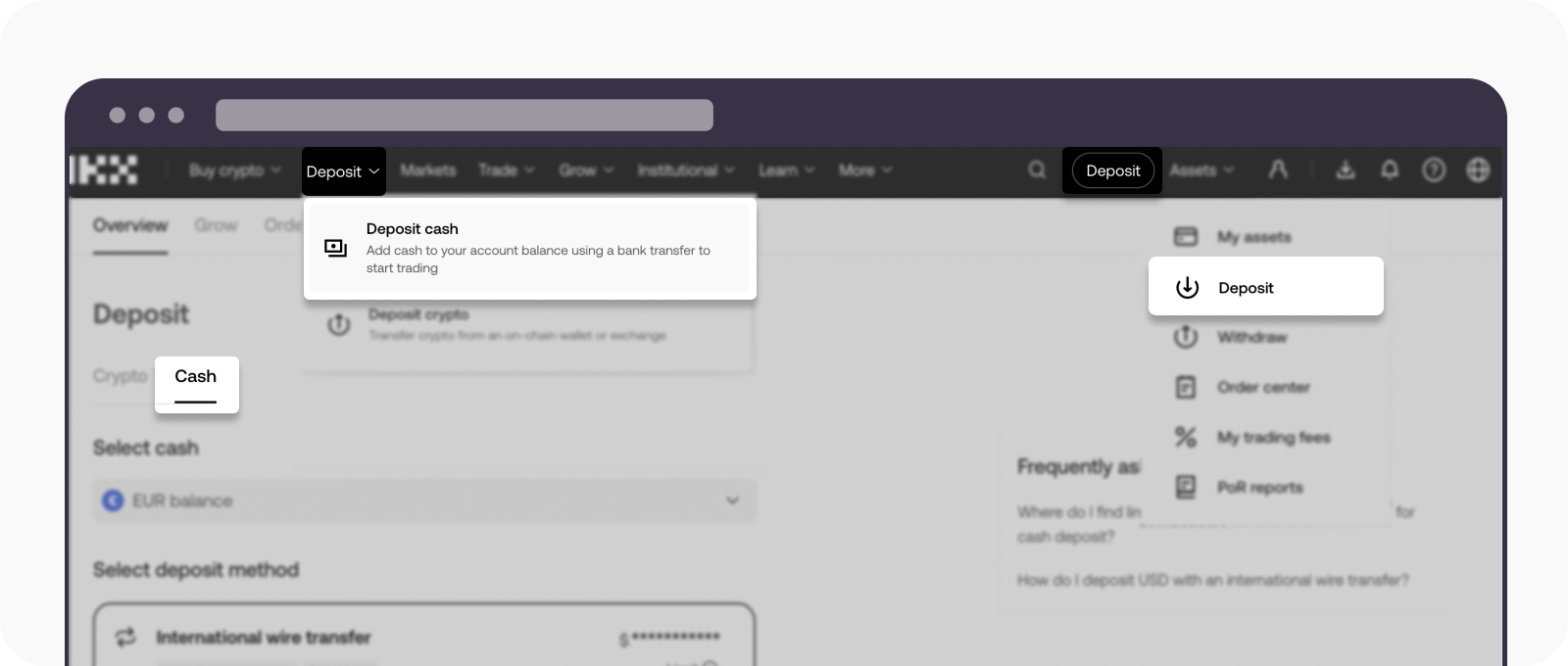 Where do I find limits, fees and processing time details for cash deposit?  | OKX Brazil