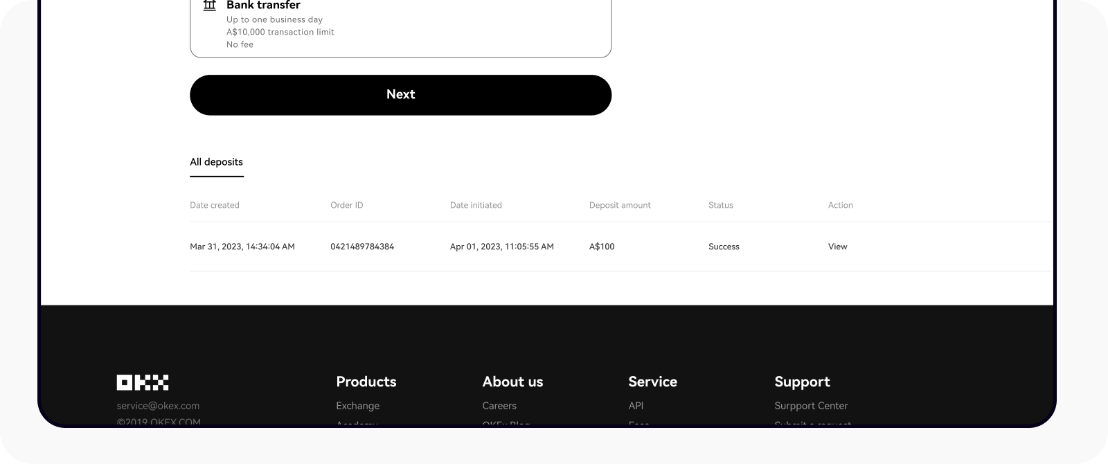 How do I deposit AUD with bank transfer? | OKX Singapore