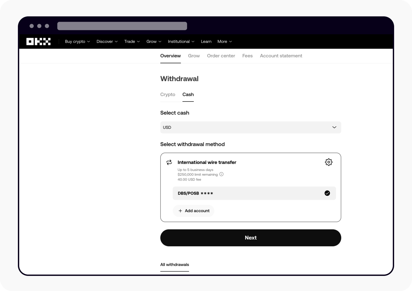 How do I withdraw USD with international wire transfer as a UAE user? | OKX  Europe