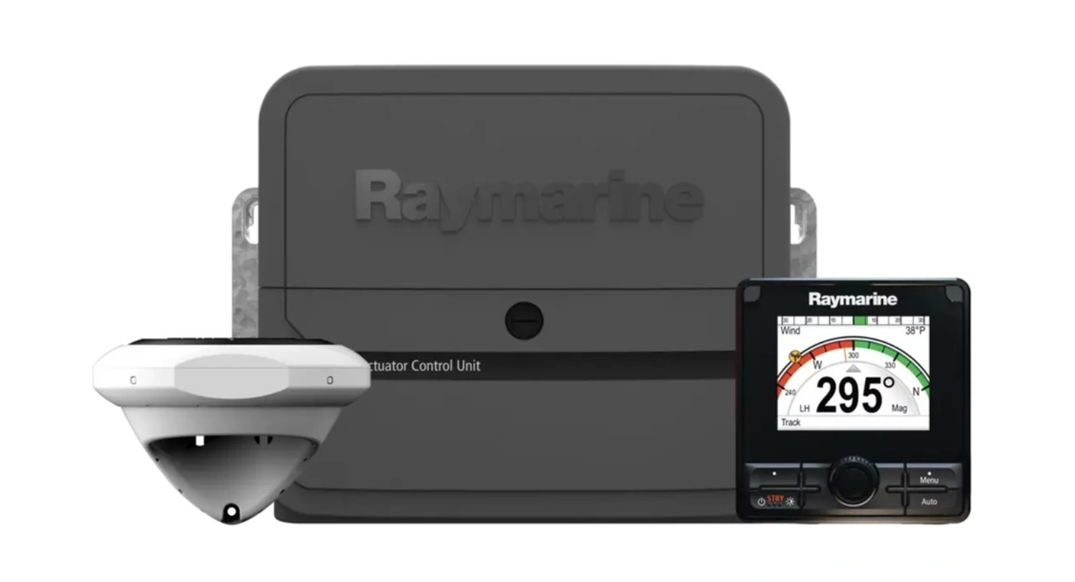 The Raymarine Evolution autopilot kit is popular among powerboats and sailboats, and can be fully controlled by Orca.
