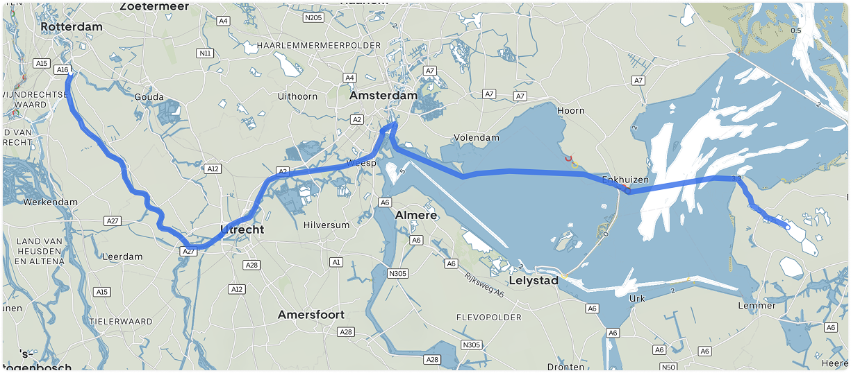 You can now route from Rotterdam via Utrecht and Amsterdam to De Fluezen. This was previously not possible due to poor or missing lock and canal data.