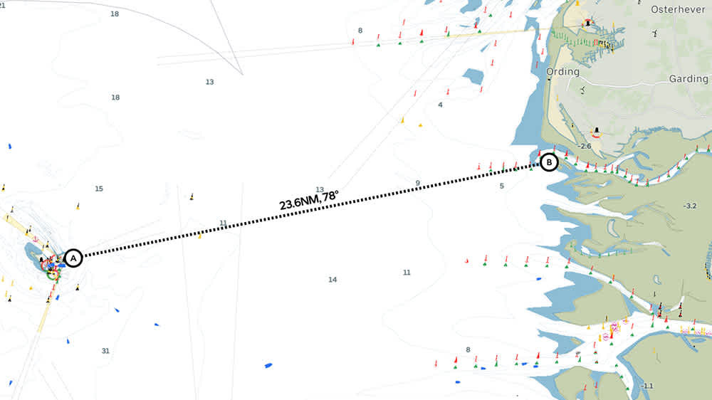 Distances and courses can be measured with Orca. ©Orca/BLAUWASSER.DE