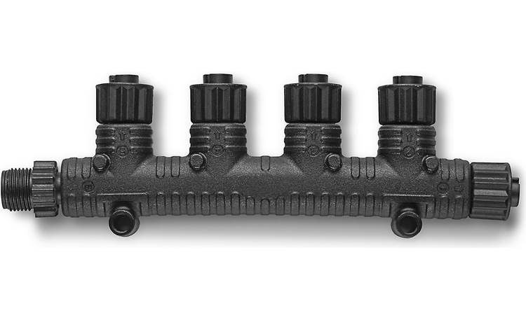 An NMEA 2000 backbone block, with room for 4 drop cables on the top. The backbone can be extended via the horizontal connectors.