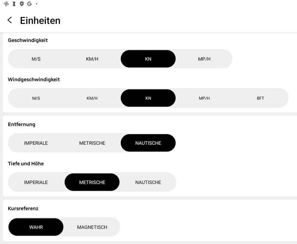 Units can be set in the settings. ©Orca/BLAUWASSER.DE