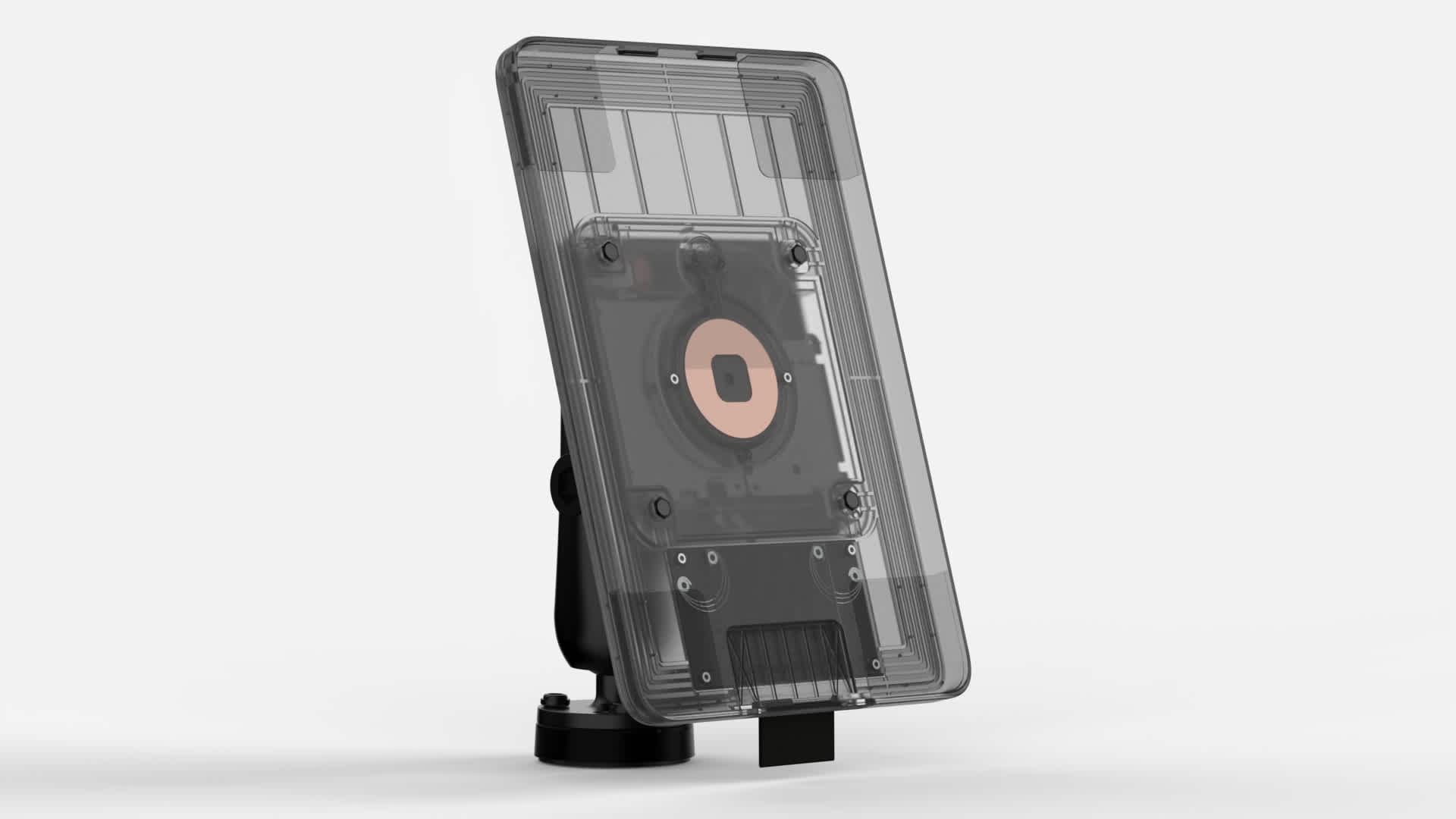 A semi-transparent illustration of the Orca Charging Mount. The ultra-efficient 25W wireless charging coil is placed at the center of the mount for optimal mechanical stability and heat dissipation.