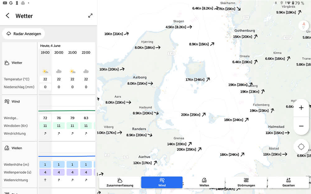 Example of a weather forecast for the Kattegat. ©Orca/BLAUWASSER.DE