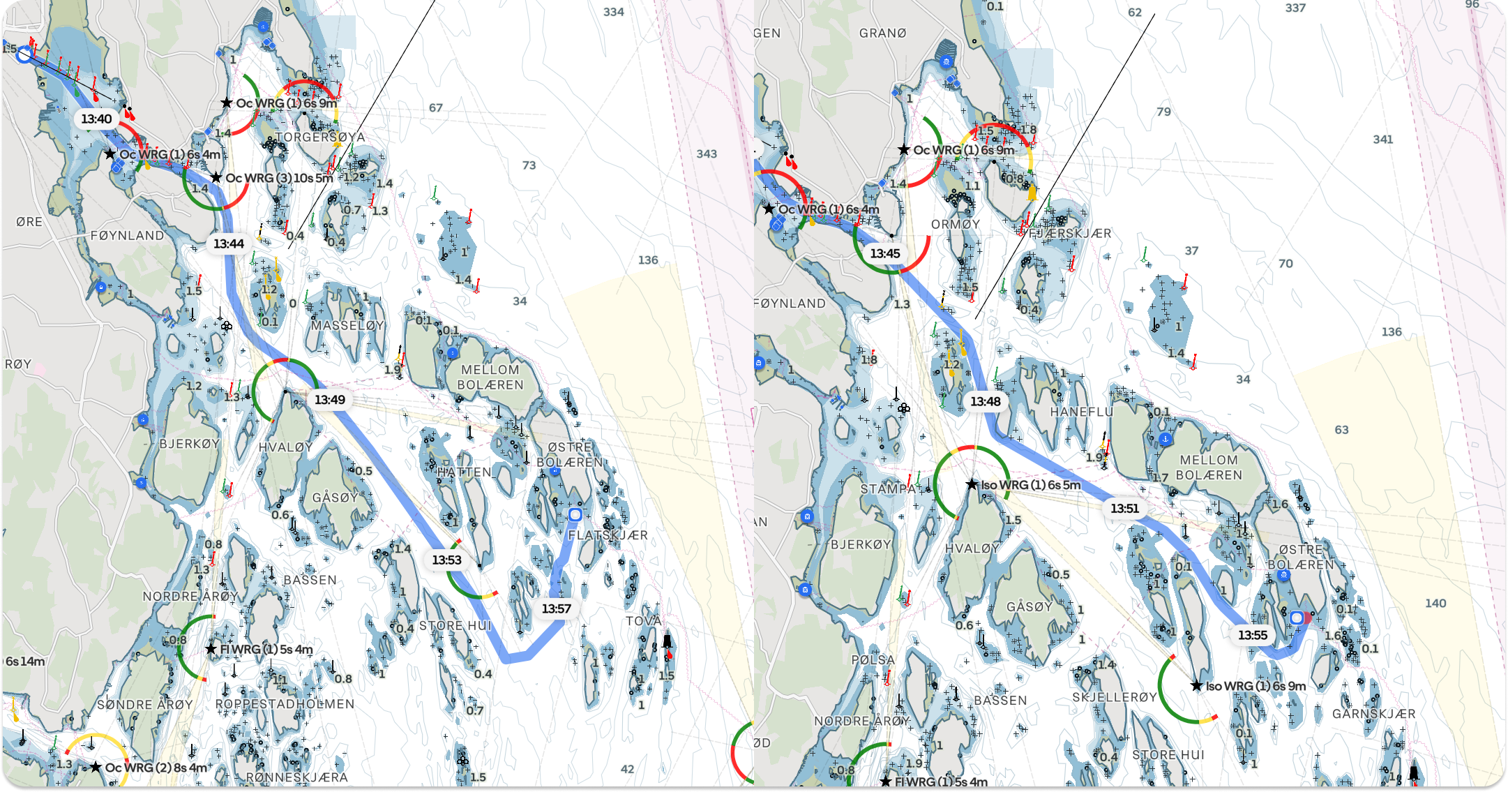 To the left, a high Shore Distance Preference will prefer to stay in open waters. To the right, a lower distance preference will follow closer to shore.