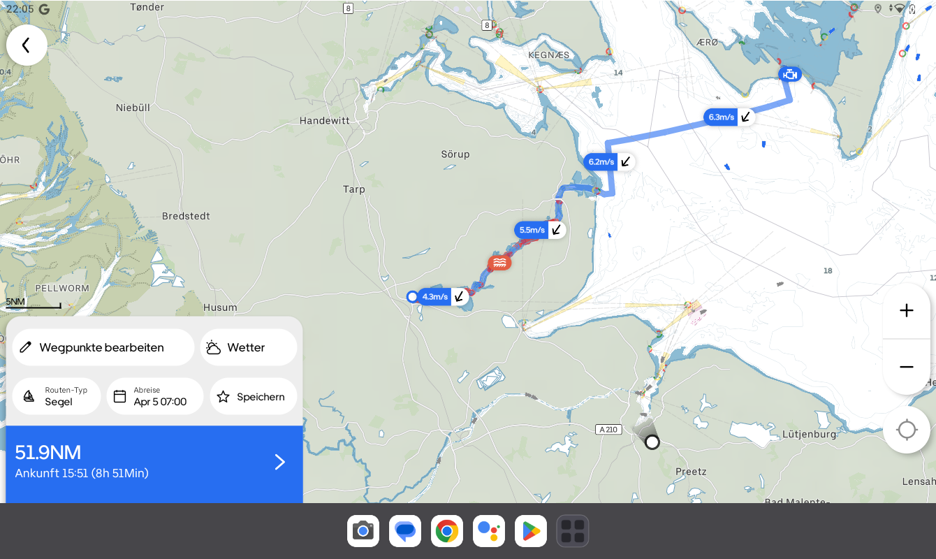 Clear chart view, dedicated sail routing. Photo: Screenshot Orca App