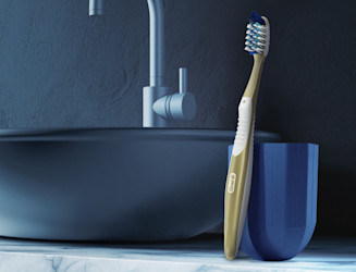 An Oral-B manual toothbrush on display