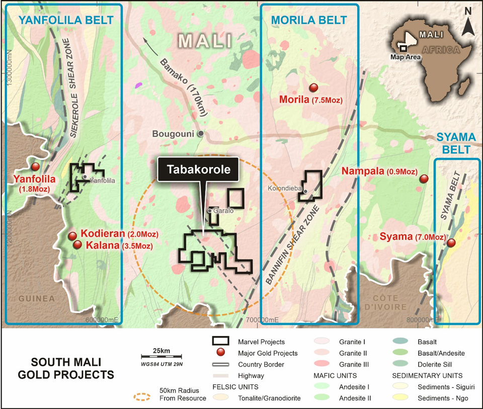 Map of Tabakorole Gold Project