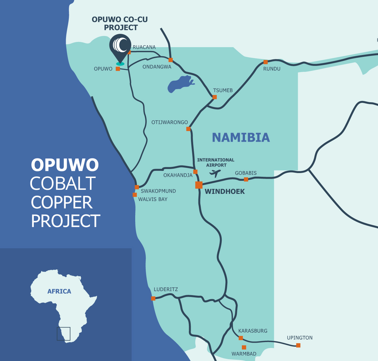 Map of Celsius Opuwo Cobalt Copper Project