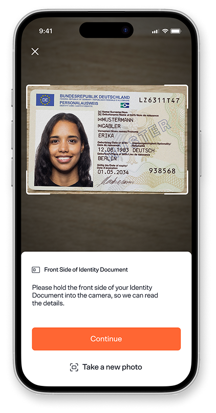 Mobile mockup of user taking a picture of identity document.