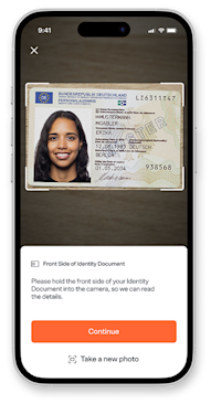 Mobile mockup of user taking a picture of identity document.