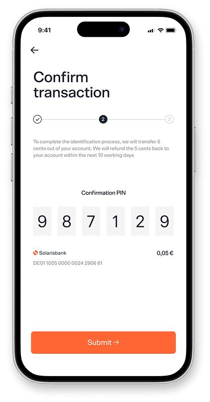 Mobile mockup of Bankident, showcasing the "Confirm transaction" procedure.