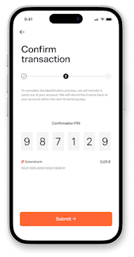 Mobile mockup of Bankident, showcasing the "Confirm transaction" procedure.