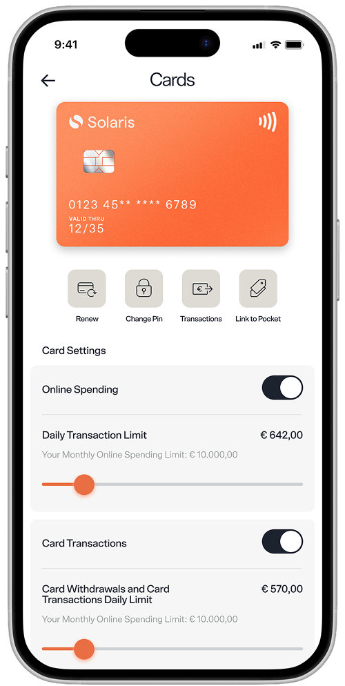 Mobile mockup of the card management procedure