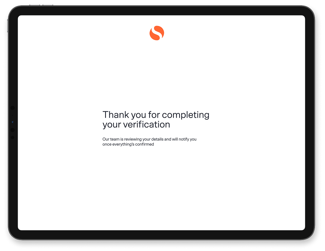 Tablet mockup of KYB process, last step.