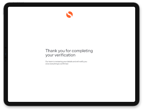 Tablet mockup of KYB process, last step.