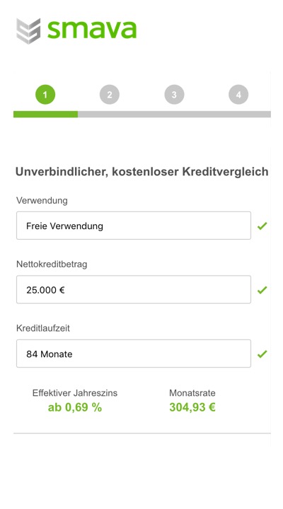 Screenshot showing a virtual user journey in a desktop and mobile apps, where the user selects a credit amount and repayment period.